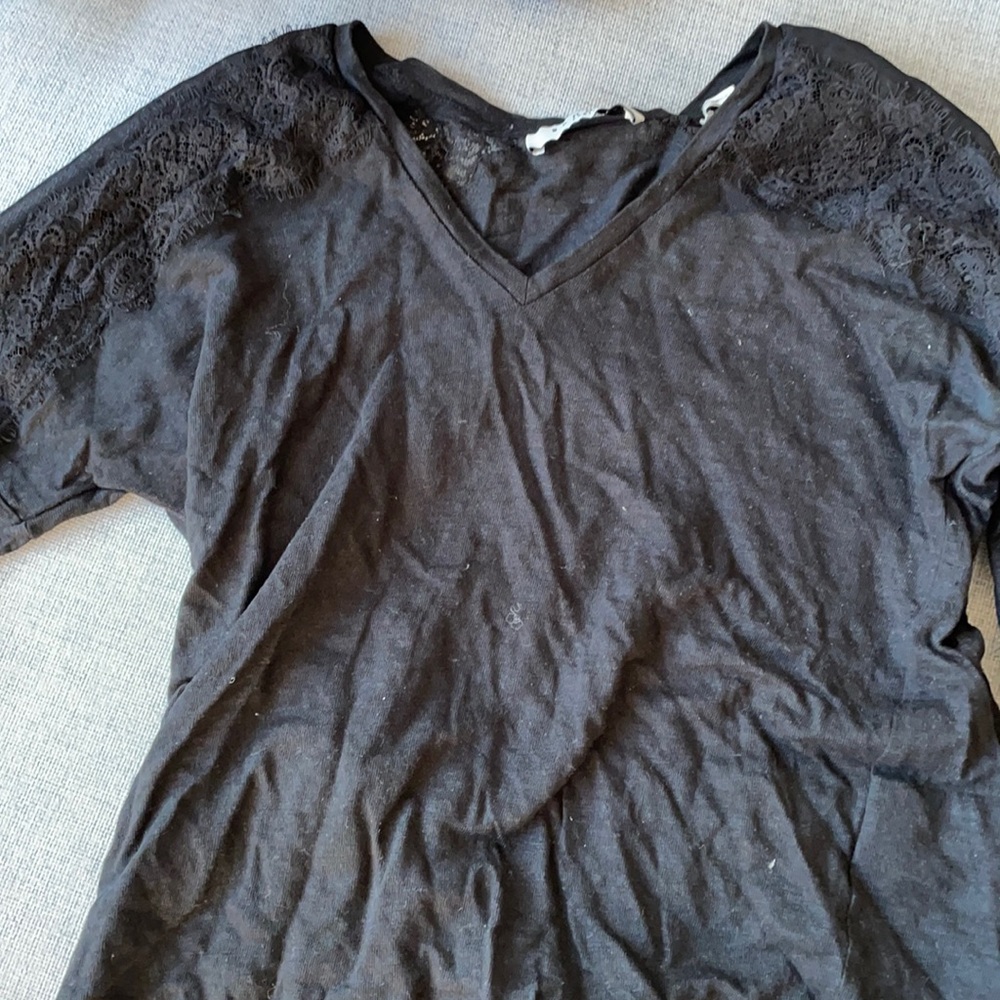 Sandro black lace and cotton long shirt,